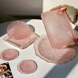 Pink Glass Plate Set